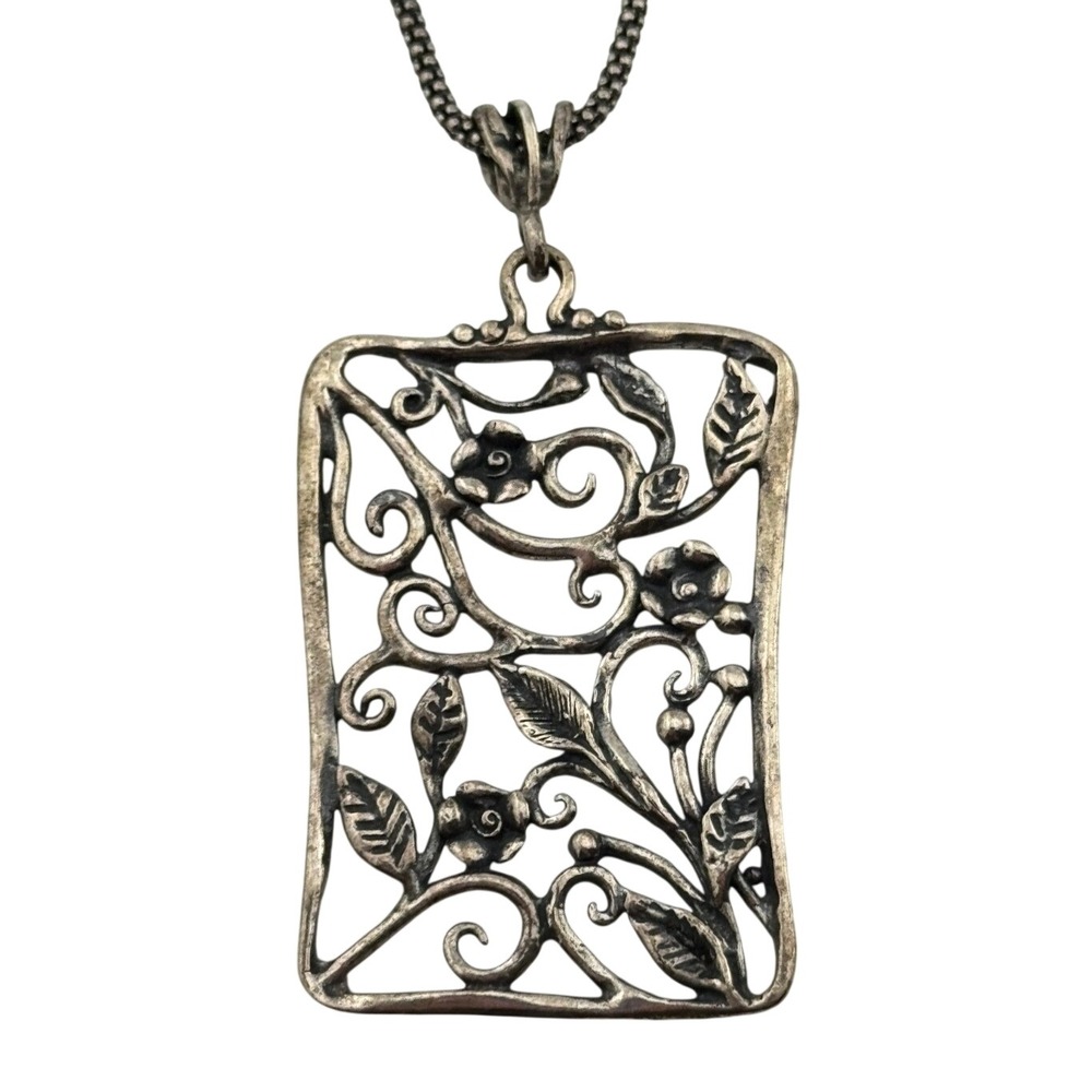 Sterling Silver Israel Flower Scroll‎ Design Pendant Necklace